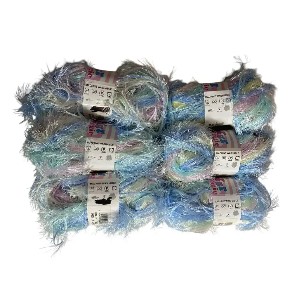 6 Skeins Sirdar Funky Fur Magic Eyelash Yarn Pink Blue Pastel Polyester 300g NWT